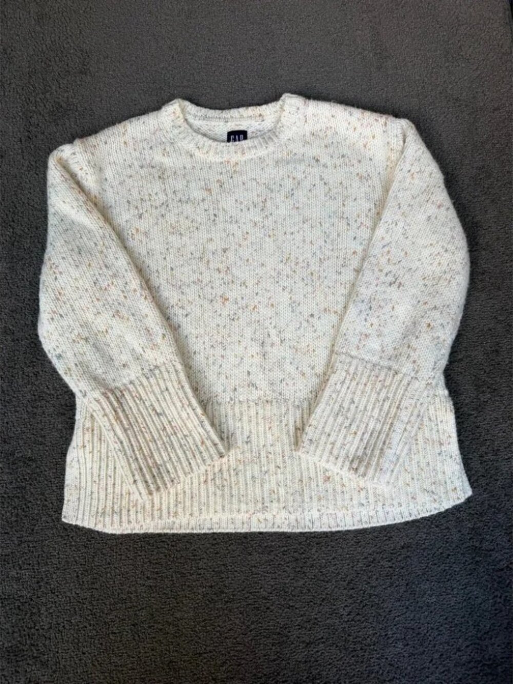 Gap Womens Cream Confetti Fleck Chunky Knit Crewneck Sweater Wide Rib Cuff Small